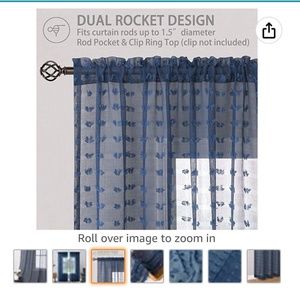 Indigo blue boho window sheers, set of 2 panels, 52W x 84L